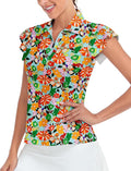 Soneven Womens Petal Sleeve Golf Shirts Moisture Wicking Lady Golf Apparel Print Tennis Sport T Shirt