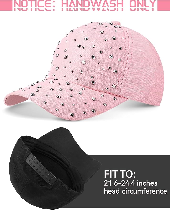 Loopeer 2 Pcs Adjustable Breathable Rhinestone Baseball Cap for Women Men Sequins Casual Sports Cap Rhinestone Hat
