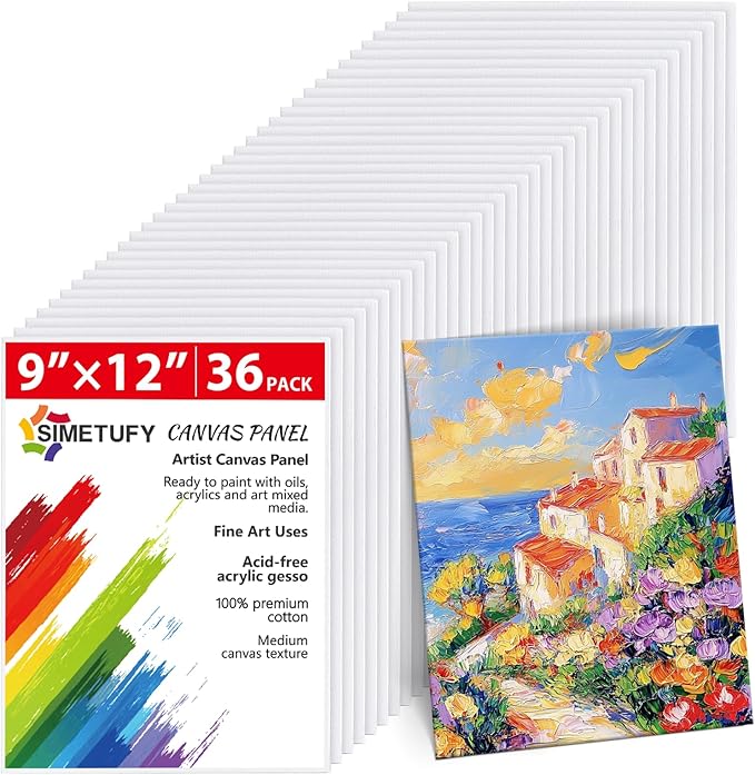 Simetufy 36Pack 9x12 Inch Canvas Boards by Simetufy