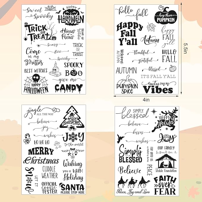 Whaline 4 Sheets Holiday Clear Stamps Fall Halloween Christmas Nativity Scene - Image 2