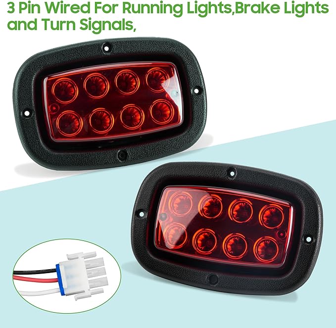 10L0L Golf Cart Taillight Kit for Yamaha G14 G16 G19 G22 Club Car DS with 3 Wire Wiring Plug Turn Signal And Brake Light Golf Cart Rear Tail Light OEM: 1017035