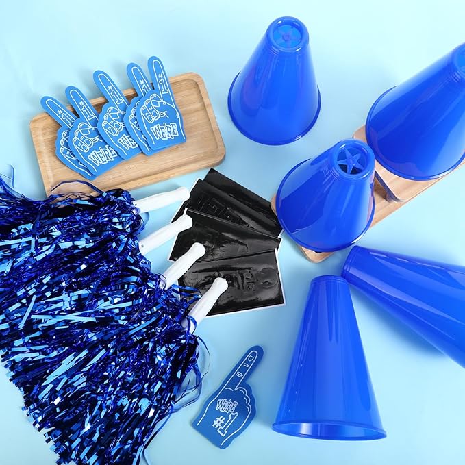 12 Set Team Spirit Accessories for Cheerleading Cheer Megaphone Pom Poms and We're #1 Fan Foam Finger Cheerleader Gifts for Sports Events Football Baseball Cheering Supplies