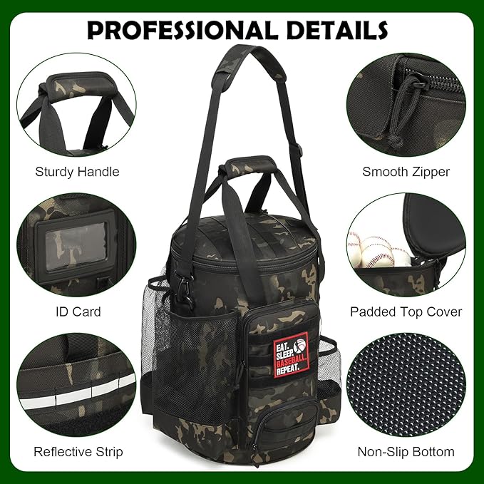 Baseball Bucket Bag Baseball Coaching Accessories Organizer Softball Bucket Bag with Anti-Slip Bottom & Multiple Pockets for Bat, Gloves, Scoreboards