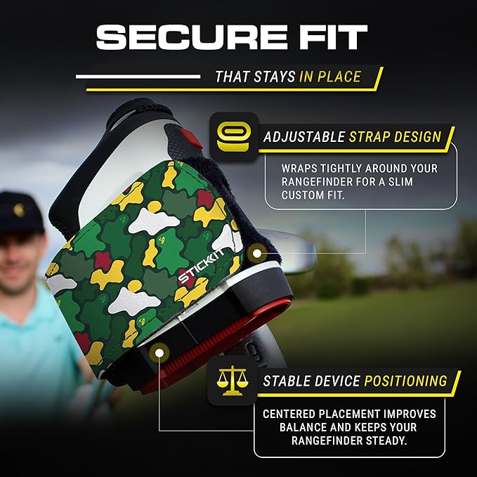 STICKIT Magnetic Rangefinder Strap | Strong Magnet Securely Holds to Golf Carts and Golf Clubs for Easy Access | Slim, Form Fitting, Size Adjustable