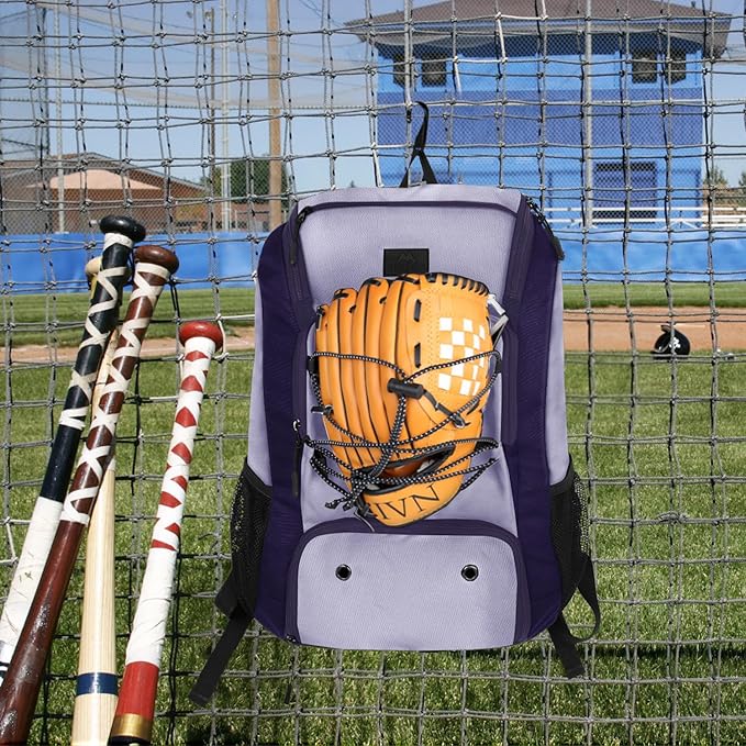 MATEIN Baseball Backpack, Softball Bat Bag with Shoes Compartment for Youth, Boys and Adult, Lightweight Baseball Bag with Fence Hook Hold TBall Bat, Batting Mitten, Helmet, Caps, Teeball Gear