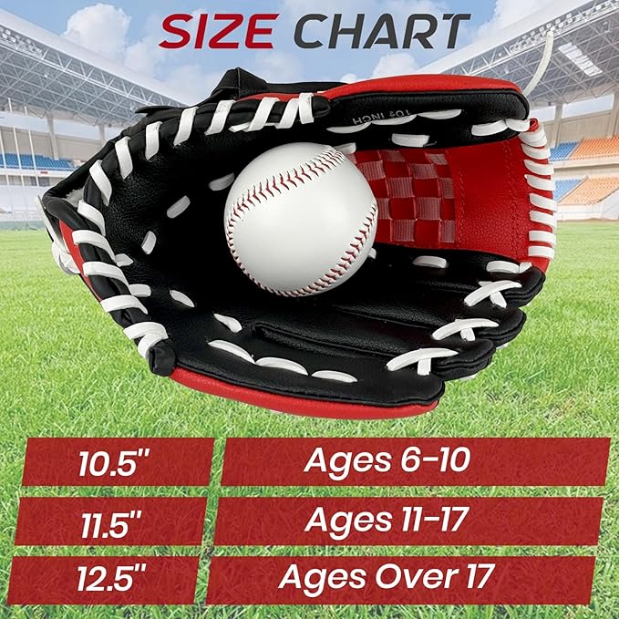 Baseball Glove + Ball Sets, Softball Glove, Baseball Mitt, 10.5''-12.5'' for Youth/Adult Training and Beginner Play, Synthetic Leather Softball Mitt