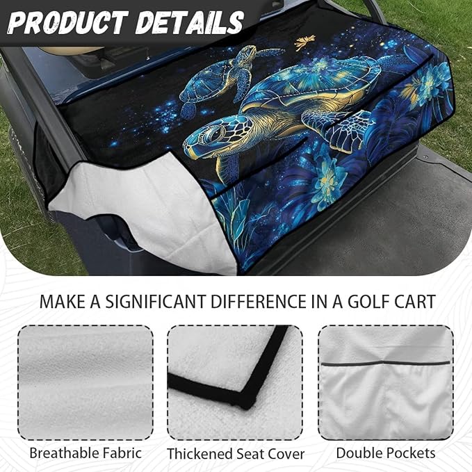 Golf Cart Seat Covers, Universal Golf Cart Seat Towel Blanket with 4 Front Pockets & Nonskid Bottom Fits for Club Car 2 Person Seats Golf Carts