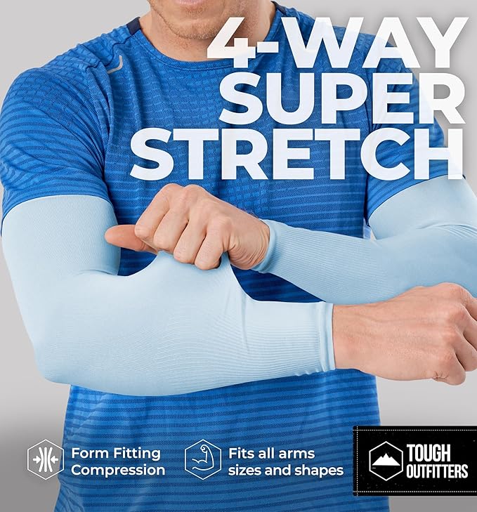 Tough Outdoors UV Arm Sleeves for Men Women - Sun Protection Sleeves - Compression Golf Baseball Cooling Tattoo Arm Sleeve