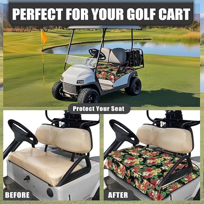 Golf Cart Seat Covers, Universal Golf Cart Seat Towel Blanket with 4 Front Pockets & Nonskid Bottom Fits for Club Car 2 Person Seats Golf Carts