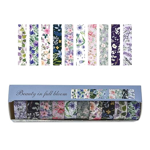 10 Rolls Blooming Flowers Washi Tape Set Floral Arts Adhesive Tapes Colorful - Image 4