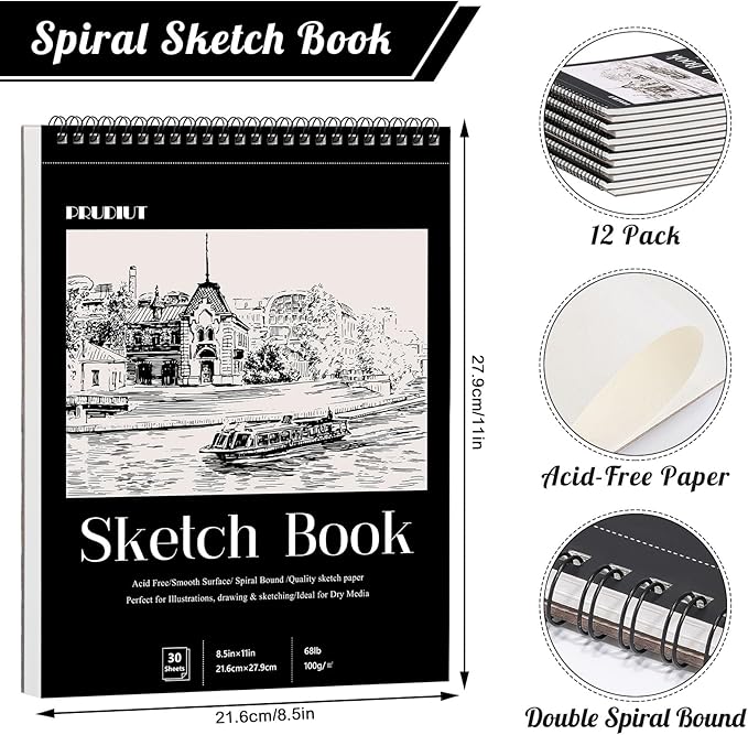 12 Pack Sketch Book, 8.5 x 11Inch Sketchbook, 68lb/100gsm Top Spiral Bound - Image 2
