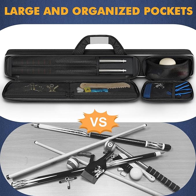 PEKREWS Pool Cue Case, Pool Stick Case 2x2 Holds 2 Sticks with 2 Accessory Zipper Pockets, Sturdy Polyester Pool Cue Carry Bag with Shoulder Strap Handle, Soft Billiard Cue Sling Bag for Men and Women