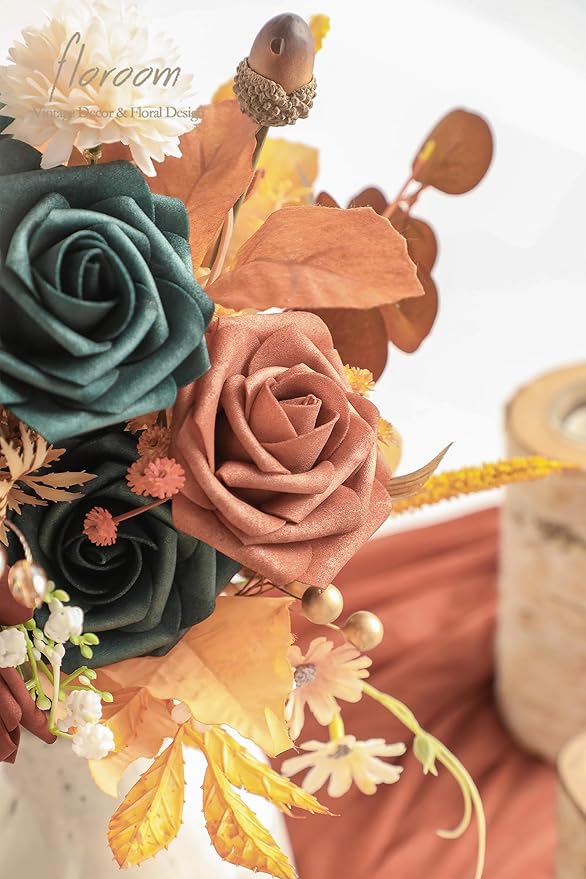 Floroom Artificial Flowers 25pcs Real Looking Teal Green Terracotta Ombre - Image 5