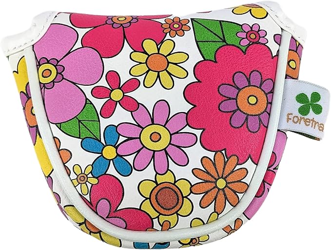 Foretra Driver Headcover Golf Club Covers Blade Mallet Putter Cover Alignment Stick Holder Hybrid Fairway Wood Head Cover Flower Pattern Novelty Golf Accessories for Most Brands