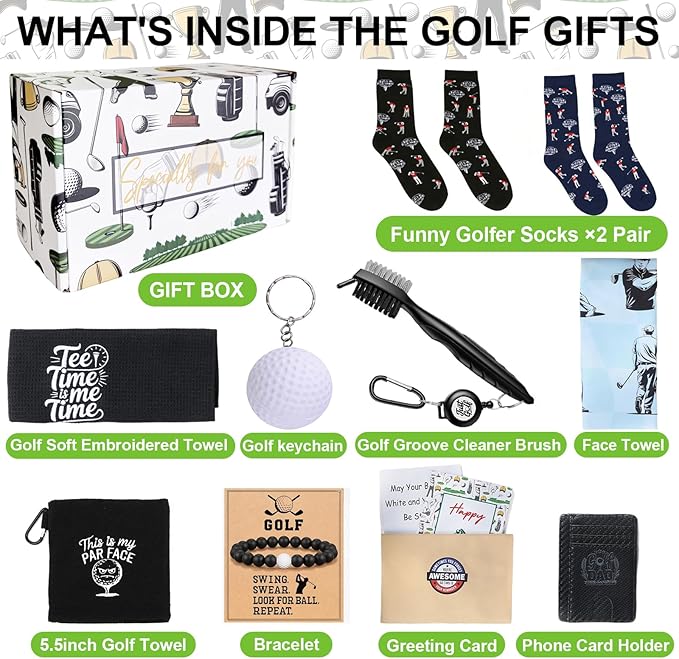 BIAJIYA Gifts for Dad and Fathers, Unique Funny Golf Gifts for Golfers Men Dad Husband, 11Pcs Premium Golf Cleaning Accessories for Birthday Fathers Day Valentines Day