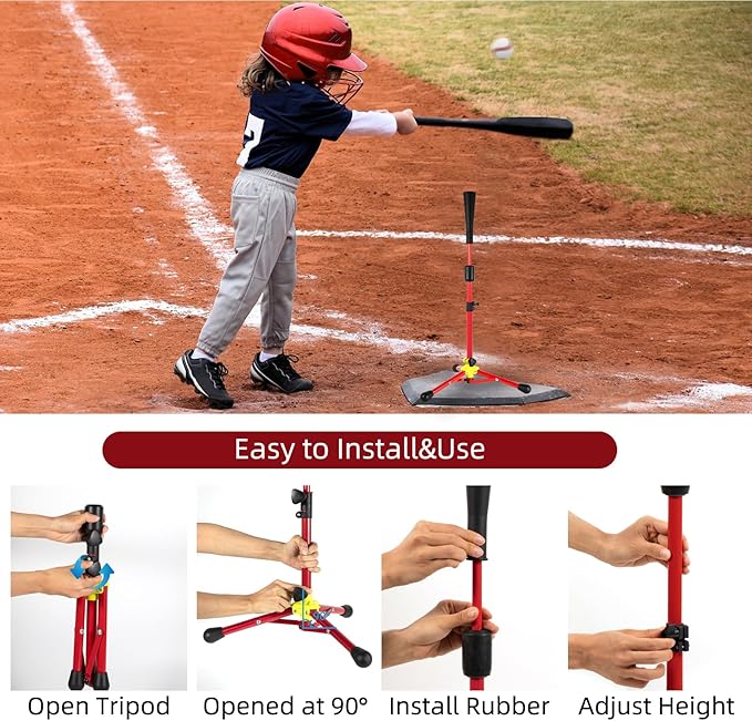 23.5 to 39.76 Inches Baseball Tee for Kids, Batting Tees for Baseball with Carry Bag, Portable Stable Tanner Tee, Baseball Training Equipment Aged 5-12, Softball Tee for Batting and Hitting