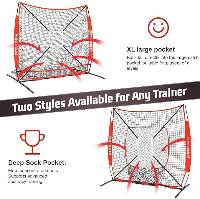 Storgem 6'X6' Baseball Softball Practice Net, Portable Baseball Net for Batting, Hitting, Pitching and Fielding, Carry Bag, Strike Zone and Batting Tee, Great for Kids Adult Youth