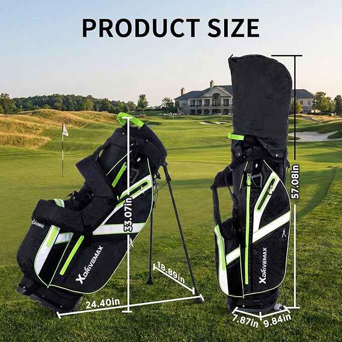 XDriveMax Golf Stand Bag with Accessory Pack, Lightweight 8-Way Top Dividers Golf Bag with Stand, Includes Insulated Cooler Pocket, Dual Strap & Rain Cover