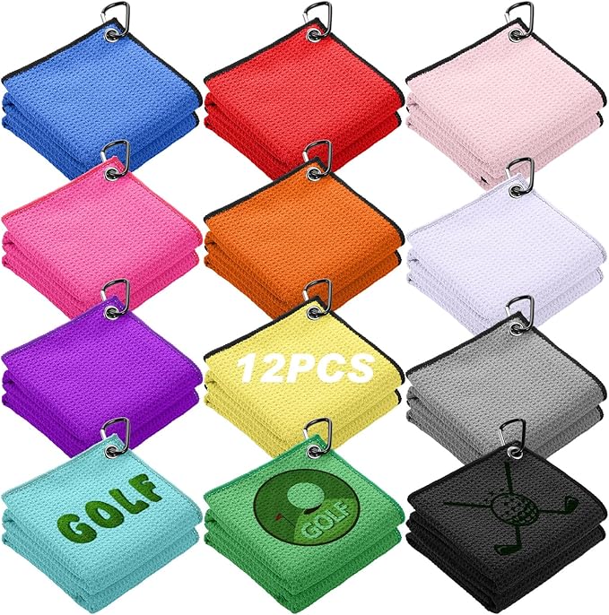 Batiyeer Golf Towel Bulk for Golf Bags 16'' x 16'' Microfiber Fabric Towel with Clip Waffle Pattern, Fitness, Camping, Hiking, Yoga