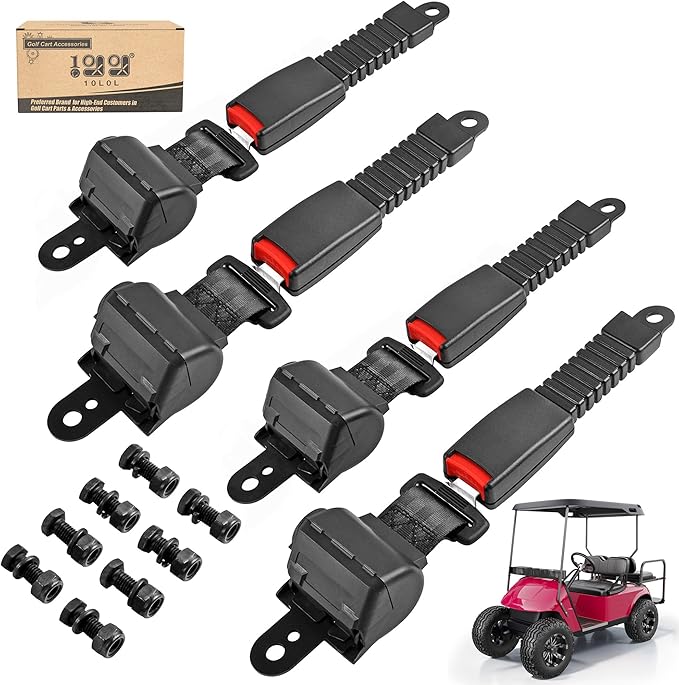 10L0L Retractable Golf Cart Seat Belts - Universal Retractable Seat Belts for Yamaha EZGO, Club Car, Go Kart, UTV