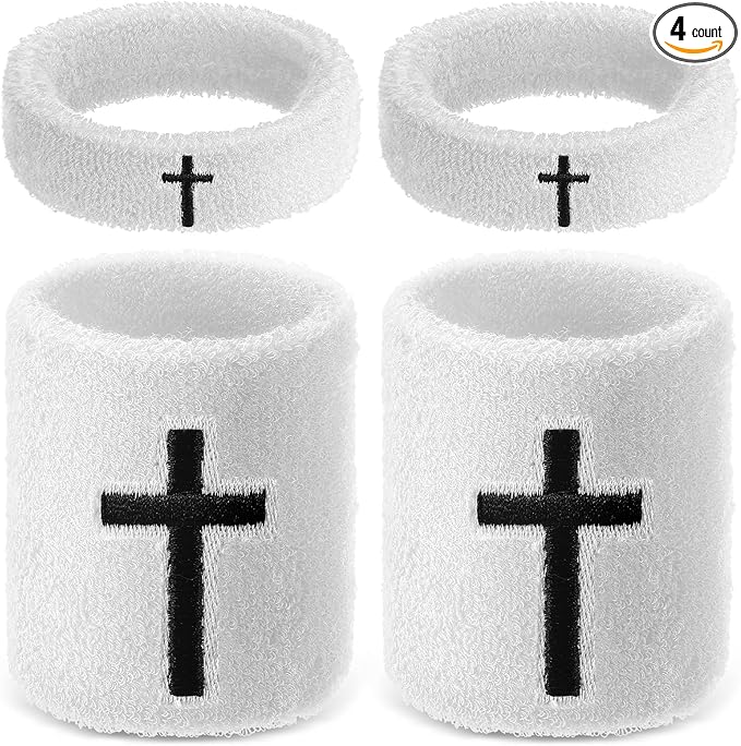 Soulchen 4 pcs Cross Bicep Bands Wrist Bands Christian Arm Sweat Wristbands Absorbent Armband for Men Women Football Baseball Players Sports Activities Supplies