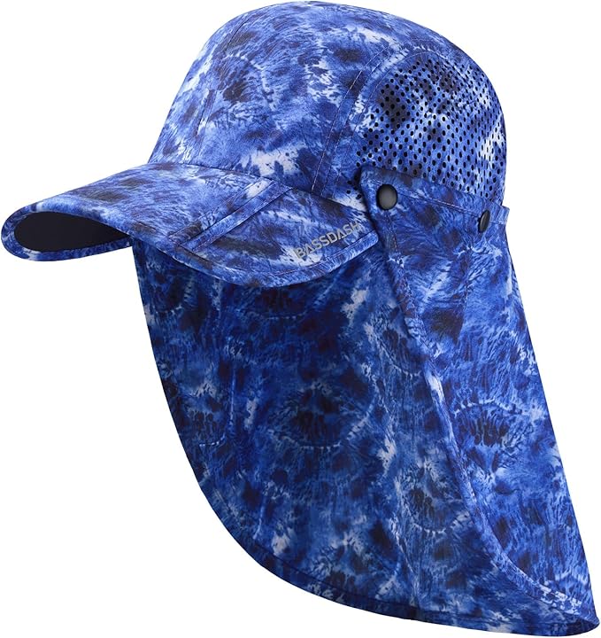 BASSDASH UPF 50+ Foldable Fishing Hat Baseball Cap with Removable Neck Flap Portable for Men Women Golf Hiking