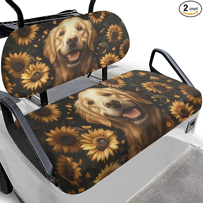 Suobstales Golf Cart Front and Rear Seat Cover Set for EZGO TXT RXV & Club Car DS 2 Passenger, Washable Bench Seat Covers Kit