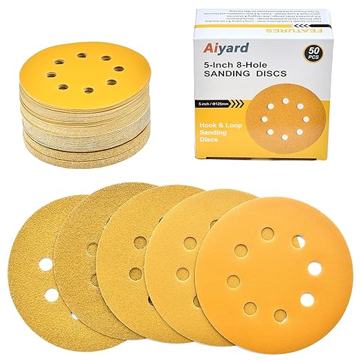5-Inch 8-Hole Hook and Loop Sanding Discs, 60/80/120/220/400 Assorted Grits by Aiyard
