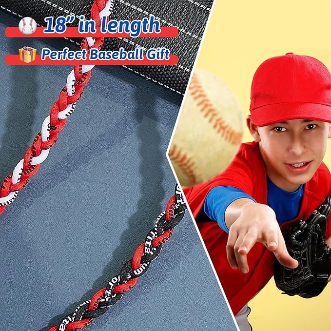 Junkin Baseball Necklaces Three Braided Rope Titanium Necklace for Fans Team Gifts Boys Men Player Softball Sports