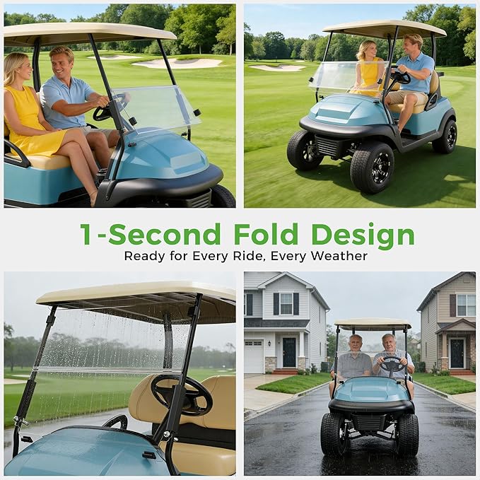 10L0L Golf Cart Windshield for Club Car Precedent 2004-Up, Tempo, 2017-Up Onward, One-Piece Hinge Design, Clear/Tinted Anti-UV Impact Resistant,HD View, 37.5" W X 33.6" H