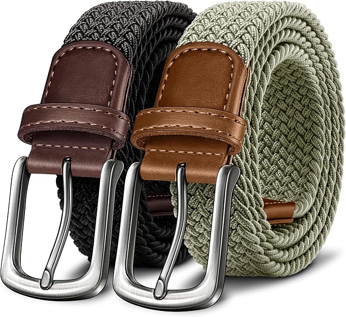 KEMISANT Men's Golf Belt 2 Pack-Braided Woven Stretch Belt for Gift Men Casual Jeans Sports Work 1 3/8"
