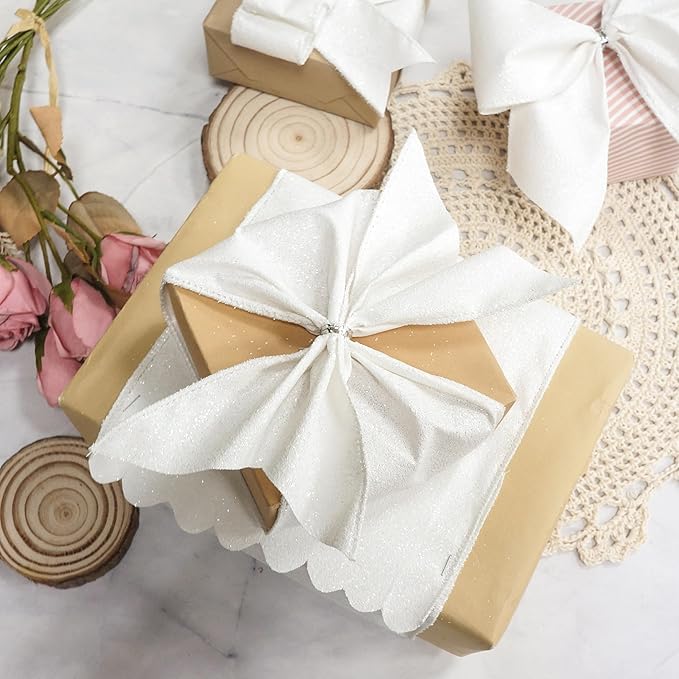 CT CRAFT LLC Glitter Wired Ribbon 4" x 10 Yards White - Image 5