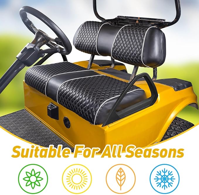NOKINS Golf Cart Seat Covers Fit for Club Car DS 2000.5-Up OEM Standard Front Seat Cushion, Backrest Vinyl Litte Diamond Seat Covers, No Stapler Required (Black&White Piping)