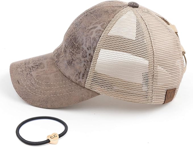 C.C Ponycap Messy High Bun Ponytail Adjustable Glitter Mesh Trucker Baseball Cap