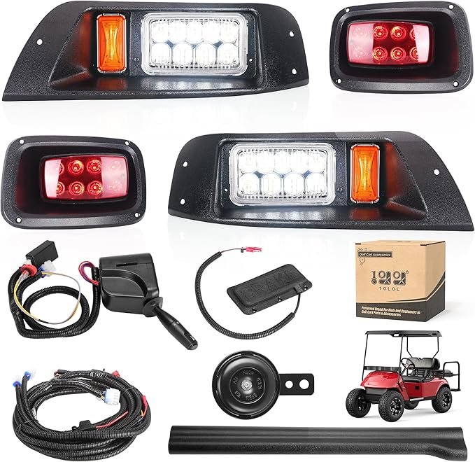 10L0L Golf Cart Light Kits for EZGO TXT (1996-2013), 12V Headlight Kit with Turn Signals Switch Horn Brake Lights, Mail Wire Harness, Street Legal Light Kit (For EZGO TXT - Upgrade Set)