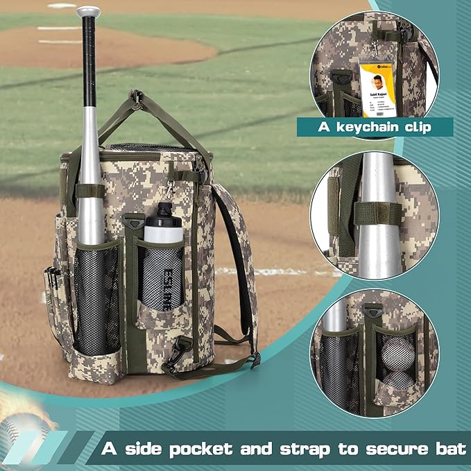 Smasrob Baseball Coaches Bag Fits 6 Gallon Ball Bucket, Baseball Bucket Bag with Backpack and Shoulder Straps