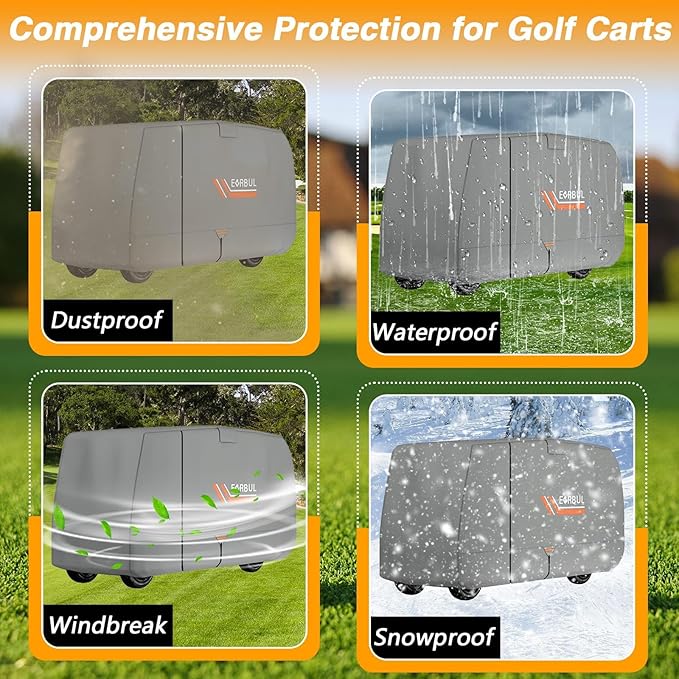 EVRBUL Golf Cart Cover 6/4+2 Passenger Heavy Duty 420D Waterproof Golf Cart Covers with Three Zipper Doors Compatible with EZGO, Club Car, Yamaha Golf Carts, Windproof Sunproof Golf Carts Cover (Gray)