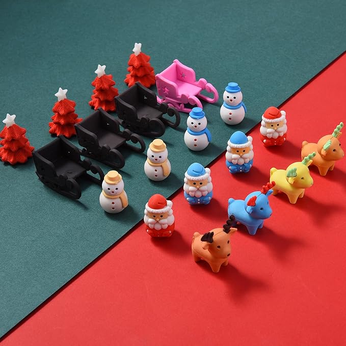 HILAZA 24Pcs Christmas Erasers for Kids Bulk, 3D Cute Santa Elk Erasers for by HILAZA