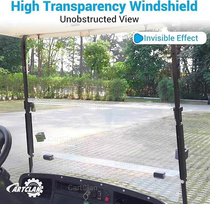 EZGO TXT Windshield, EZGO Windshield for Golf Cart Suitable for 1995-2013 EZGO TXT Model, PC UV Resistant, Foldable Golf Cart Windshield Replacement with Windshield Clips
