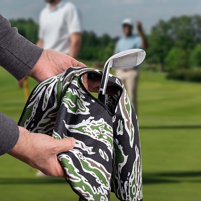 RYL/T Magnetic Golf Towel with Center Cut and Loop Attachment, Strong Magnet Attaches to Anything Metallic, Perfect Golf Bag or Cart Accessory