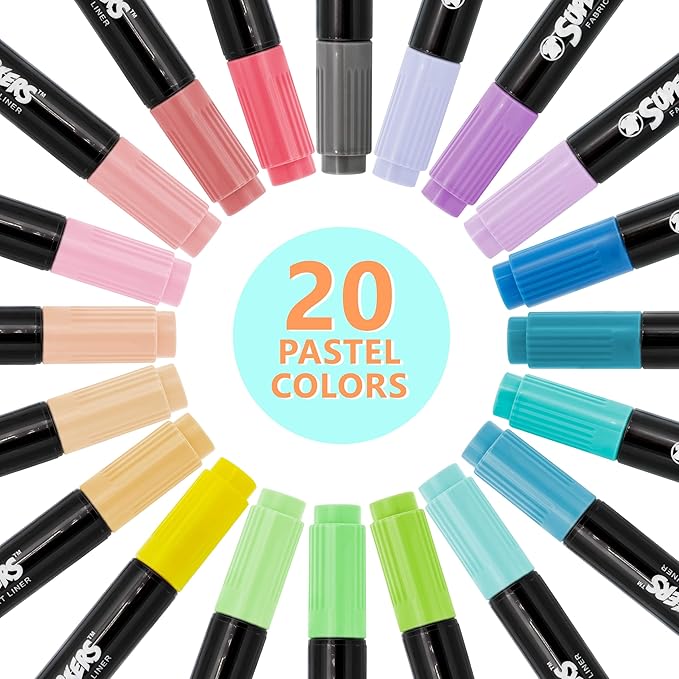 Super Markers 60 Unique Primary, Neon Colors Dual Tip Fabric & T-Shirt Marker - Image 2