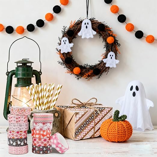 12 Rolls Halloween Washi Tape, Cute Ghost Pumpkin Spiders Masking Tape Boho - Image 7