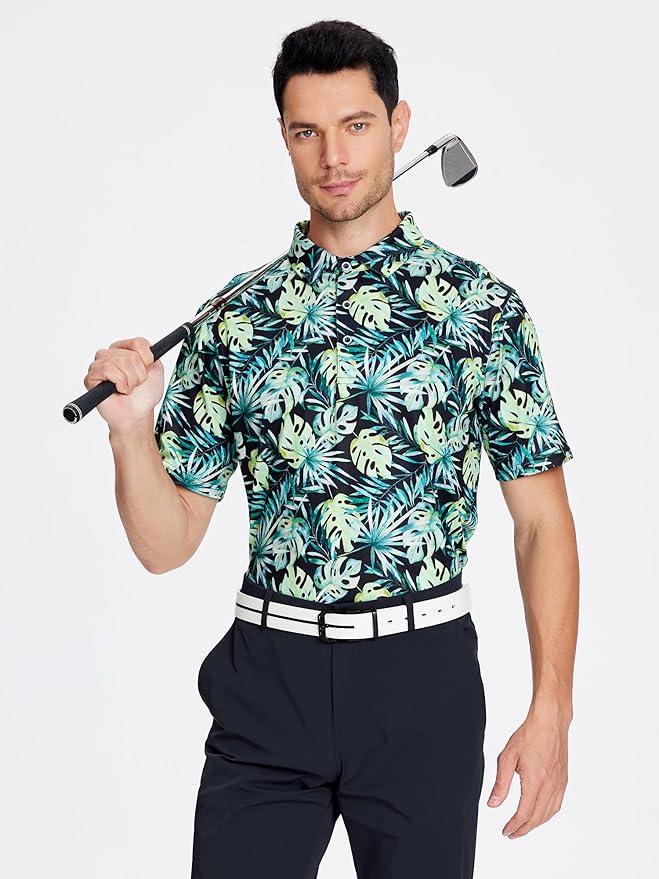SAMERM Golf Shirts for Men Super Stretch Jacquard Dry Fit Golf Polo Moisture Wicking Short Sleeve Polo Shirts for Men