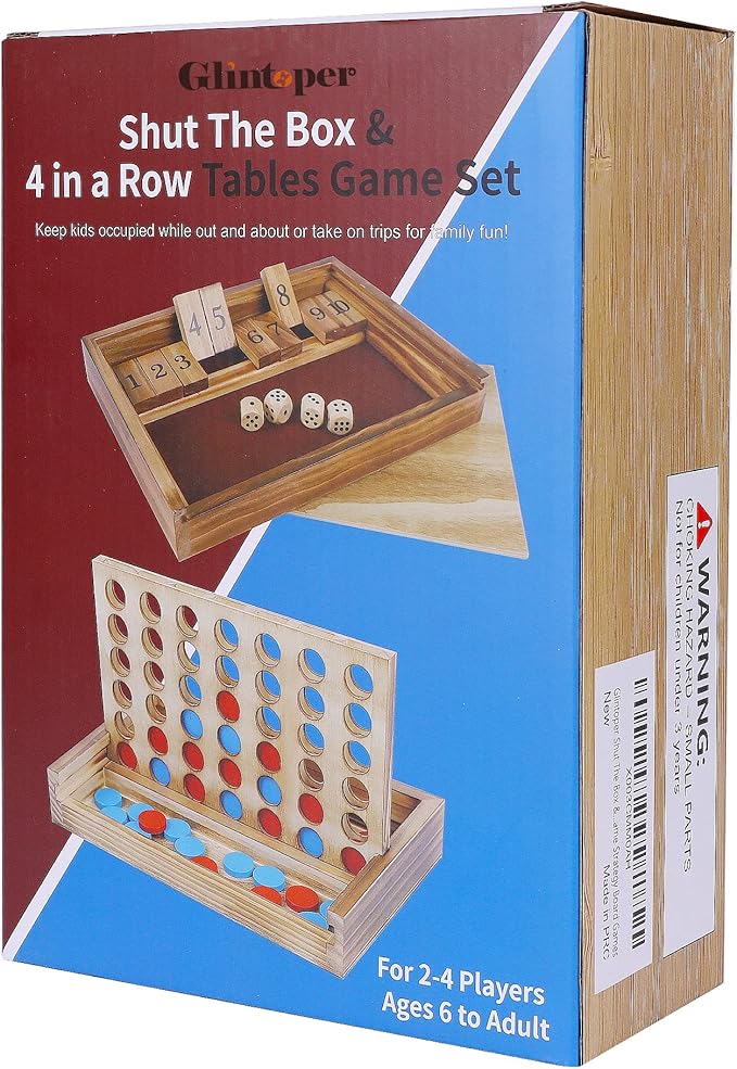 Glintoper Shut The Box & 4 in a Row Tables Game Set, Classic Wood Dice Game - Image 5