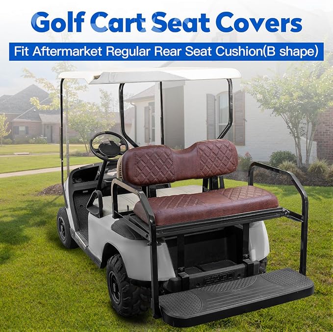 NOKINS Golf Cart Diamond Seat Covers Fit for Club Car DS/Precedent/EZGO TXT RXV/Yamaha Aftermarket Standard Rear Seat Cushion, No Nails Required, Breathable Vinyl Seat Covers (Brown&Yellow 8412)