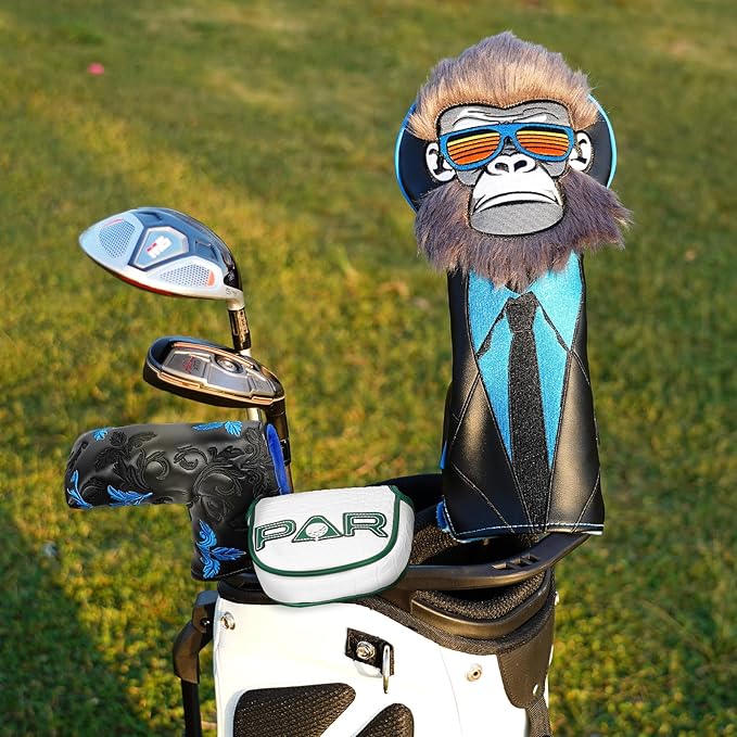 Craftsman Golf Gorilla with Suits Want to Take a Vacation 460CC Driver Headcover Fairway Wood Hybrid Blade Mallet Putter Cover Gift for Men