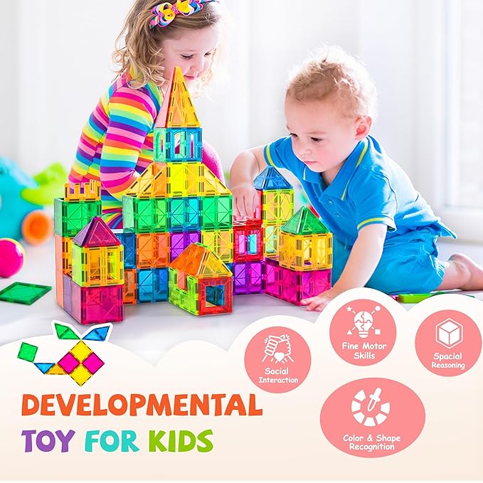 cossy 60 Pcs Magnet Tiles Magnetic 3D Building Blocks Set Educational - Image 2