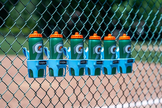 Fence Cup Holder | Drink Holder for Chain Link Fence | Fits Stanley, Yeti & Gatorade | Baseball Dugout, Softball, Pickleball & Tennis | Made in USA | The Fence Buddy (Light Blue)