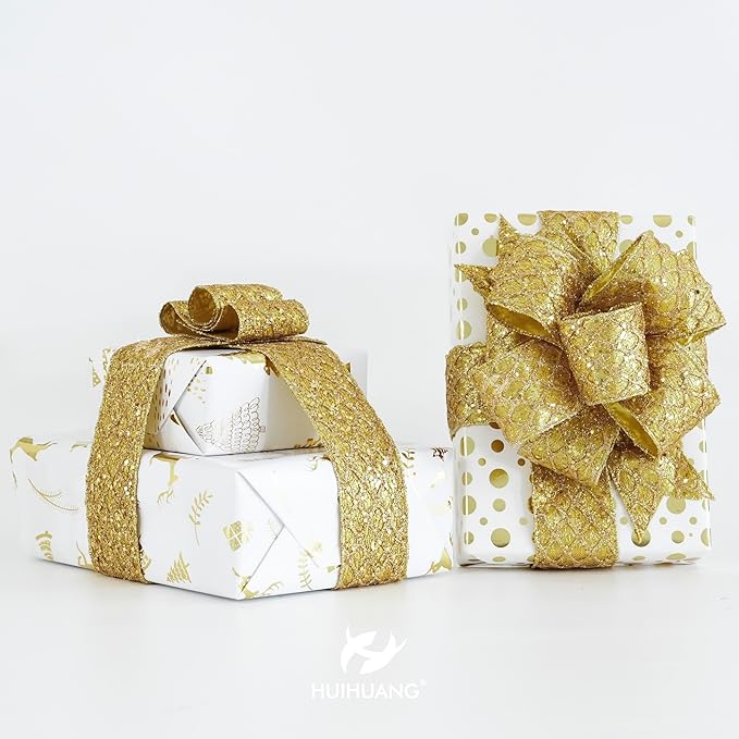 HUIHUANG Gold Glitter Wired Ribbon - Image 6
