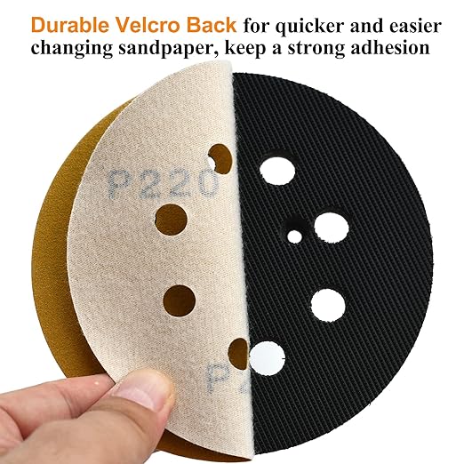 5-Inch 8-Hole Hook and Loop Sanding Discs 220-Grit Random Orbit Sandpaper - Image 4